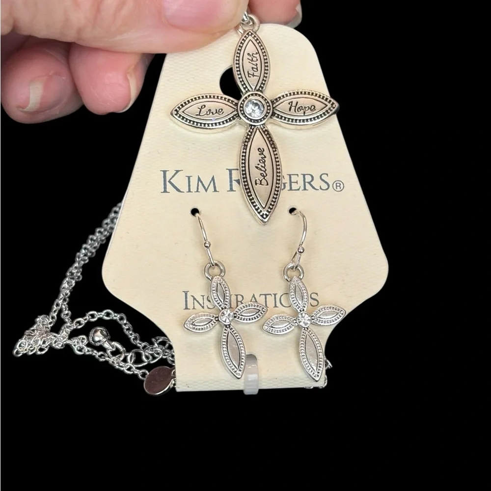 Kim Rogers‎ Inspirational Silver Cross Necklace and Earrings